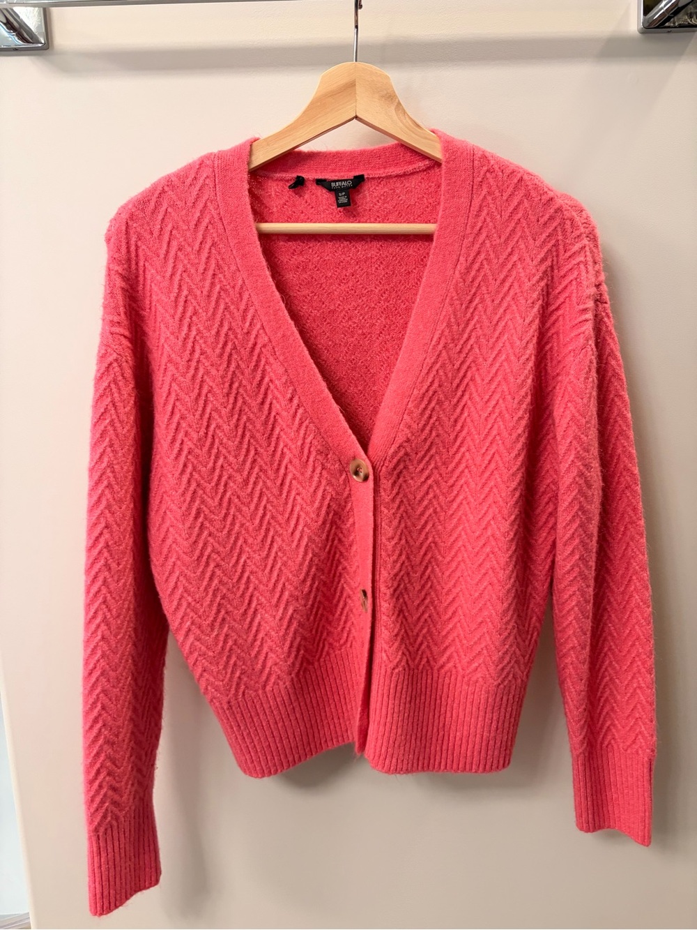 Women's Hot Pink V-Neck Button Cardigan Sweater